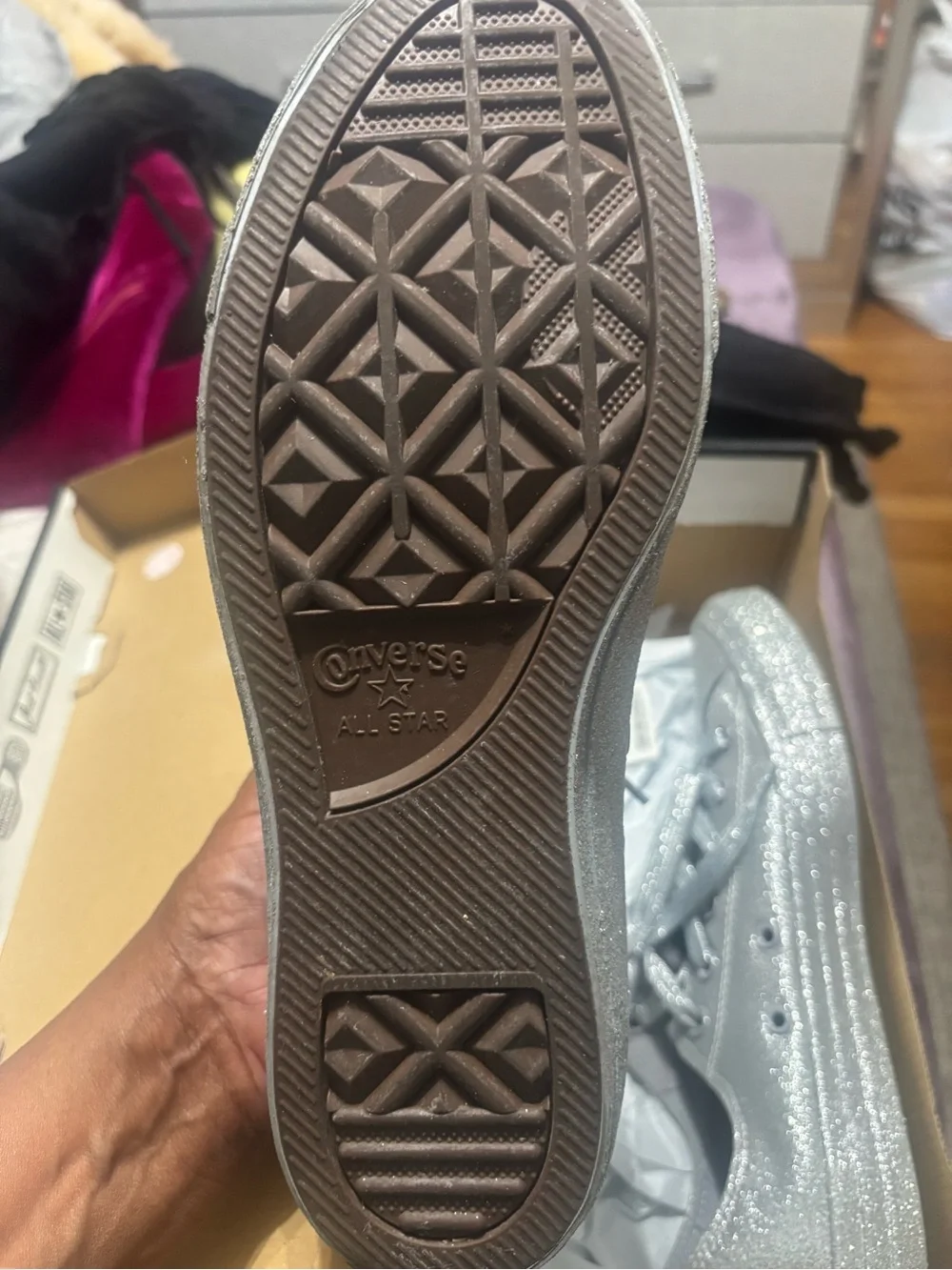 Converse Women's Silver Glitter Low-Top Sneakers - Picture 4 of 6